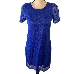 Dee Elle Cobalt Electric Blue Lace Short Sleeve Dress